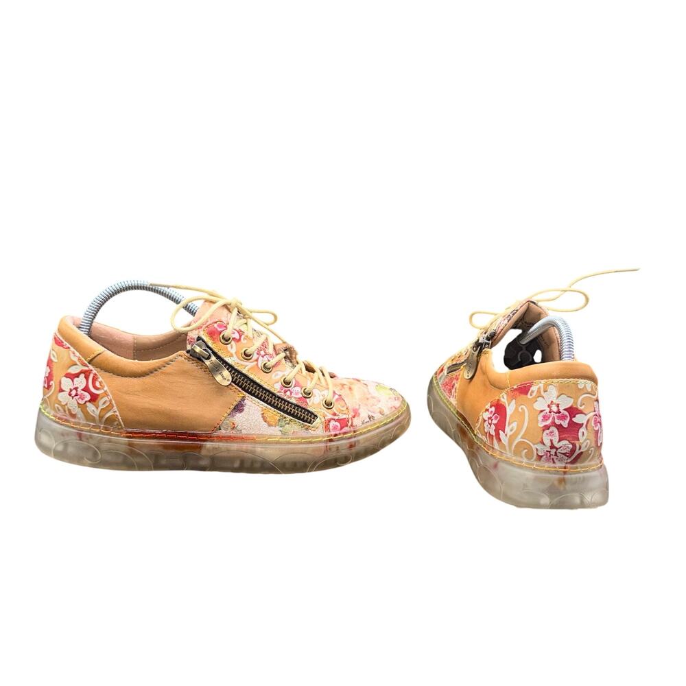 Spring Step Dani Delite Floral Leather Sneakers EU 38 US 7.5 Side Zip